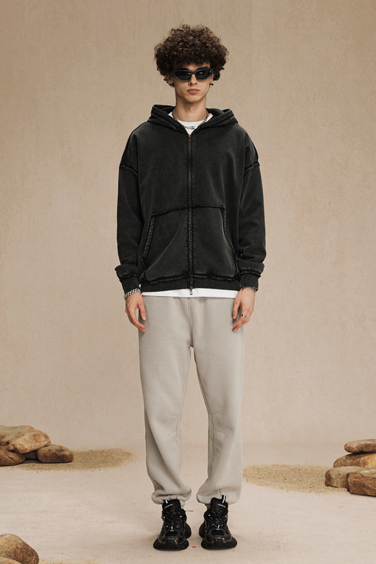 Wholesale | 450g unisex washed distressed style hoodie