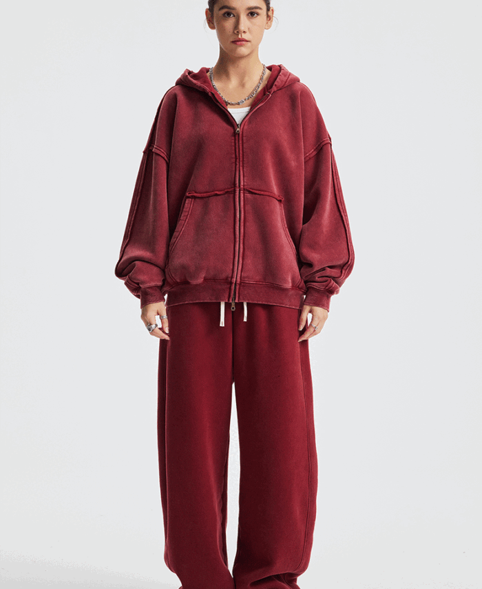 Wholesale | 370g unisex washed distressed style hoodie