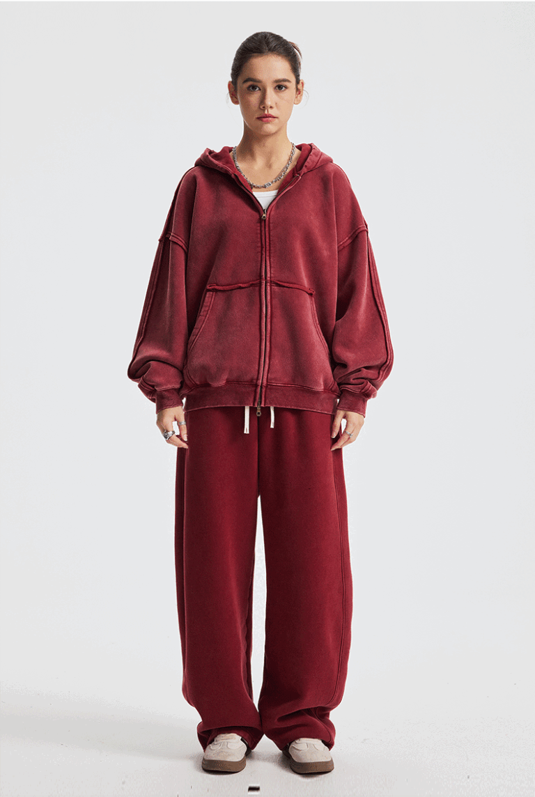 Wholesale | 370g unisex washed distressed style hoodie